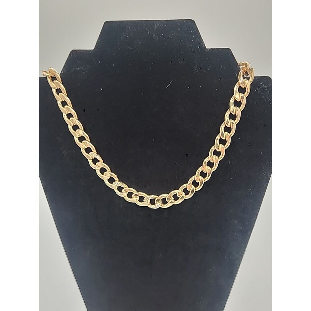 Vintage 90's Chunky Gold Tone Curb Link Statement Necklace 18" Long